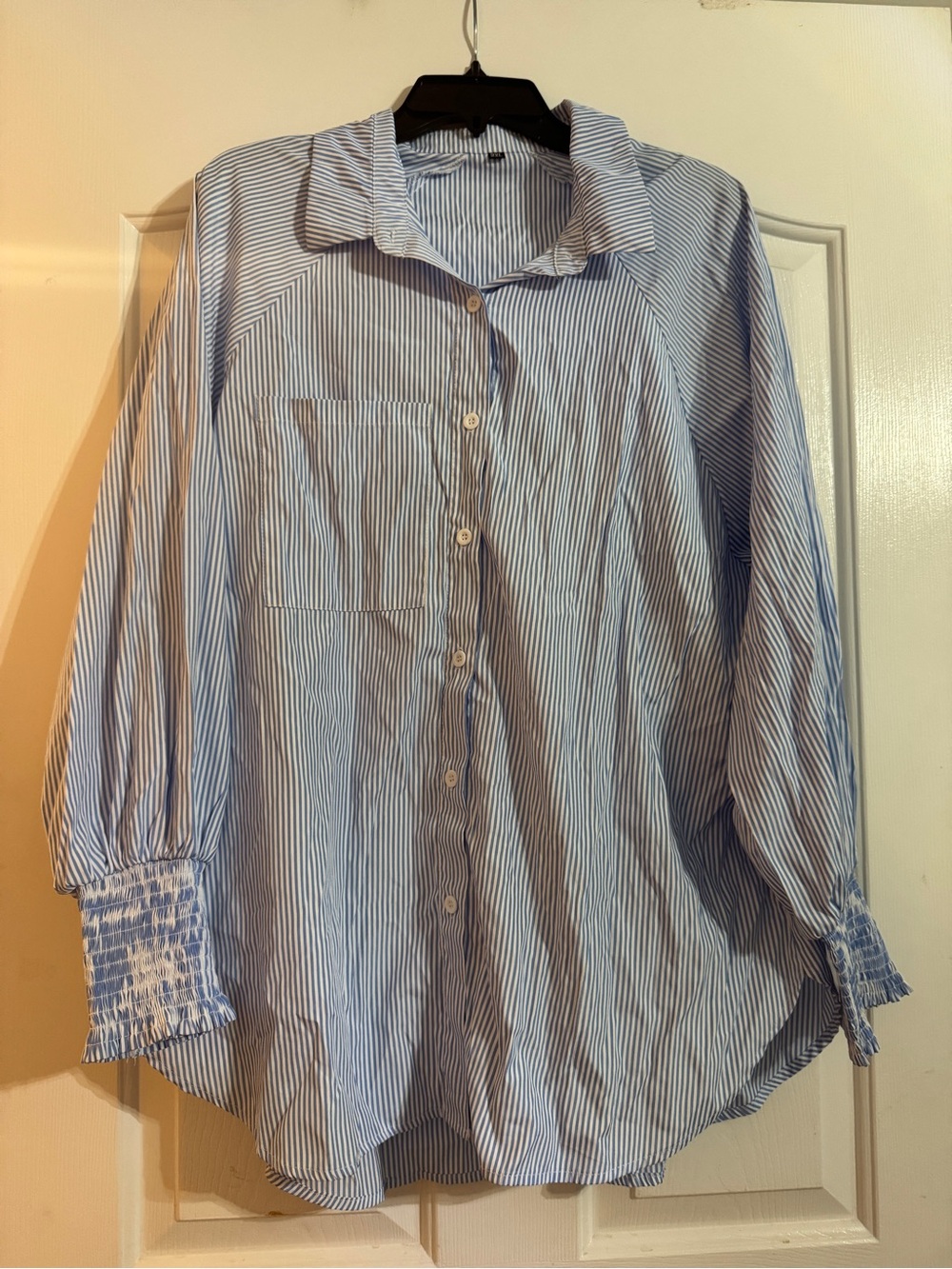 Amazon Blue and White Striped Button-Down Women's Shirt